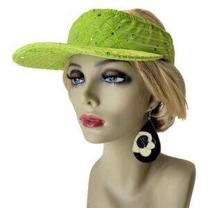 LADIES Fashion Glitter Sequin  Velcro Green Visor Golf Travel Cap Headwear
